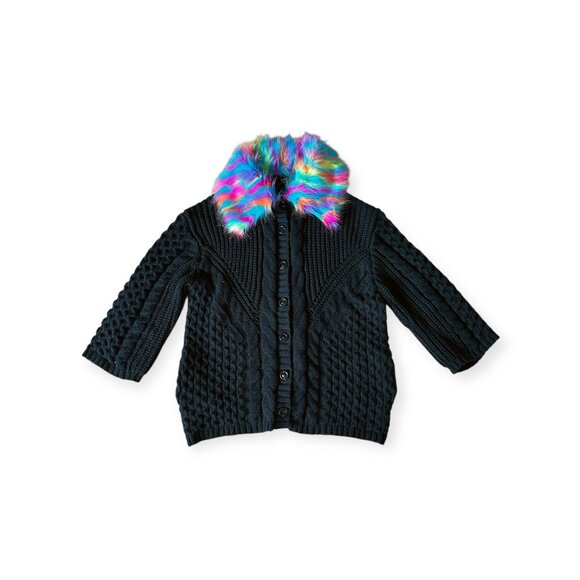 Lala Unbothered Grandpa Cardigan Button Up Chunky Cable Knit Black Size S/M - Picture 4 of 5